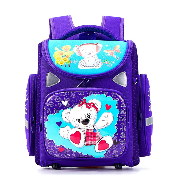 purple bear Мультяшные ортопедические школьные рюкзаки для девочек и мальчиков, рюкзак с рисунком автомобиля, школьные сумки для студентов, Mochila Infantil, класс 1-4 - Цвет: purple bear