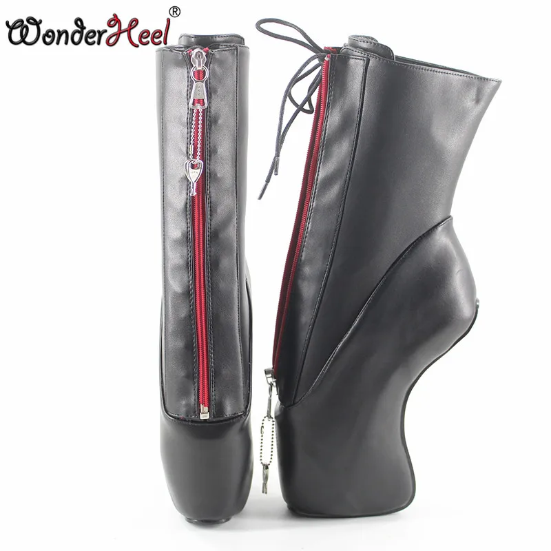 Wonderheel/новые туфли на очень высоком каблуке 7 дюймов, на танкетке, на молнии, матовые, черные, пикантные, на шнуровке, с закругленным каблуком, ботильоны