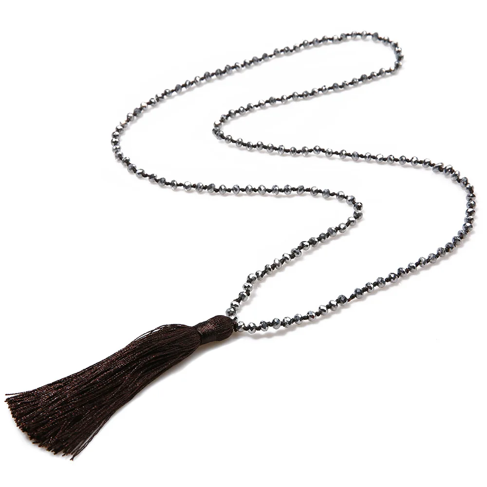 Модные Boho серьги-капельки с бахромой ожерелья для женщин Collier Femme стеклянные бусины из хрусталя эффектный воротник ювелирные изделия