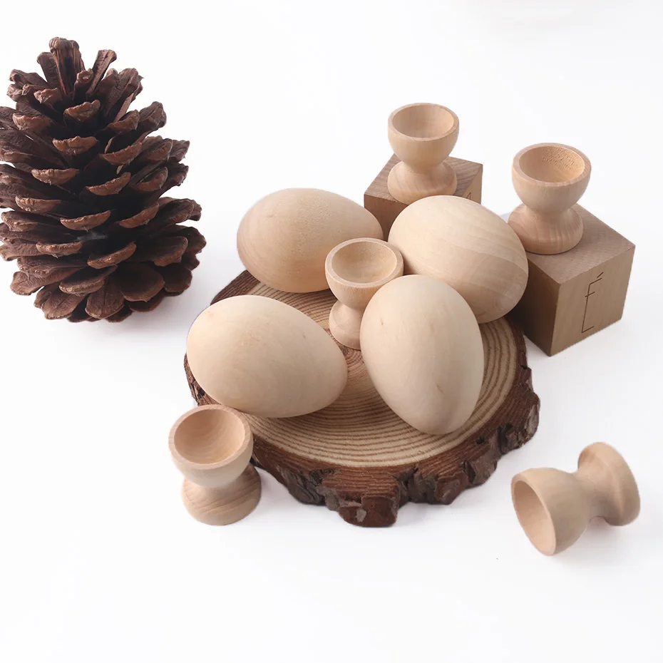 6Set(12pc) Maple Wooden Teether Unpainted Egg And Cup Kids Birthday Gifts Soothe Safe Handmade Unfinished Painting Toys | Игрушки и