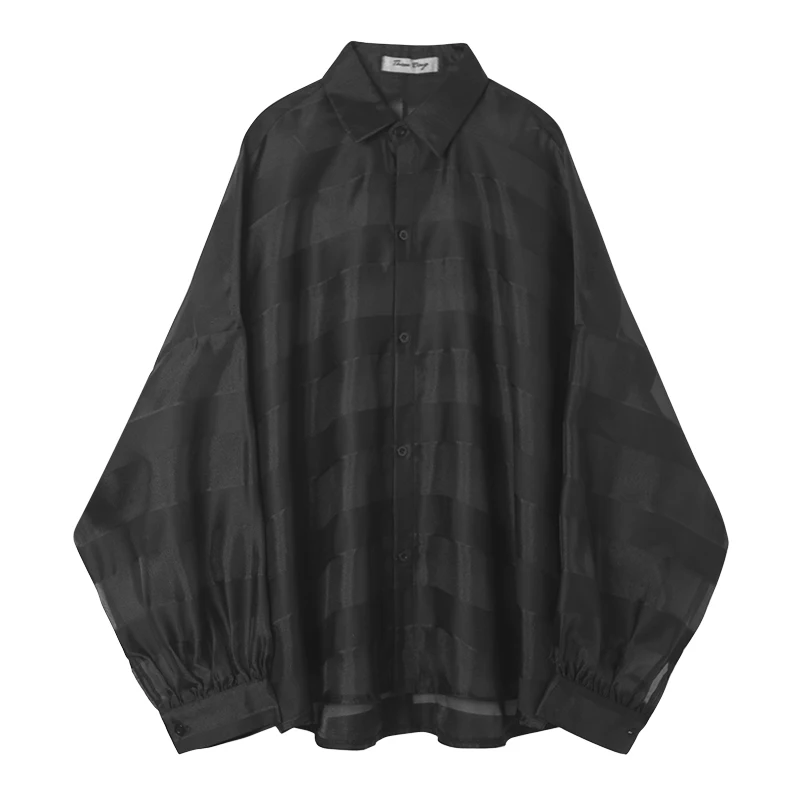 

2019One s!!!Spring and Autumn Lantern Sleeve Puff Sleeve Loose Men's Perspective Long Sleeve Shirt.