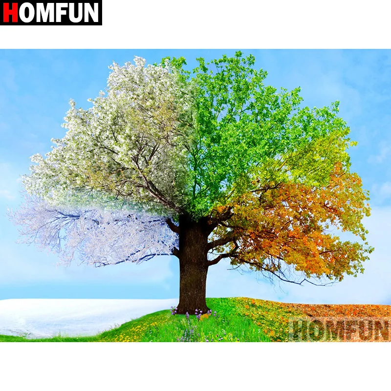 Алмазная вышивка HOMFUN всесезонное дерево узор сделай сам 5D алмазная живопись