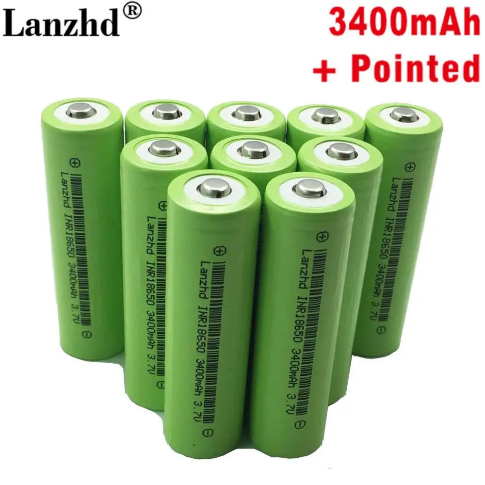 

10PCS Pointed 18650 Battery li ion 3.7v 3400mah Lithium Rechargeable Battery INR18650 with Pointed For flashlight batteries
