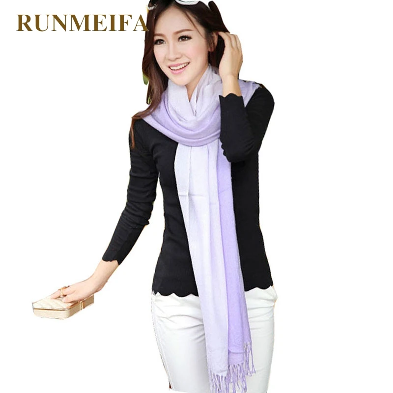 RUNMEIFA 2019 женский шелковый шарф градиентный однотонный зимний теплый модный