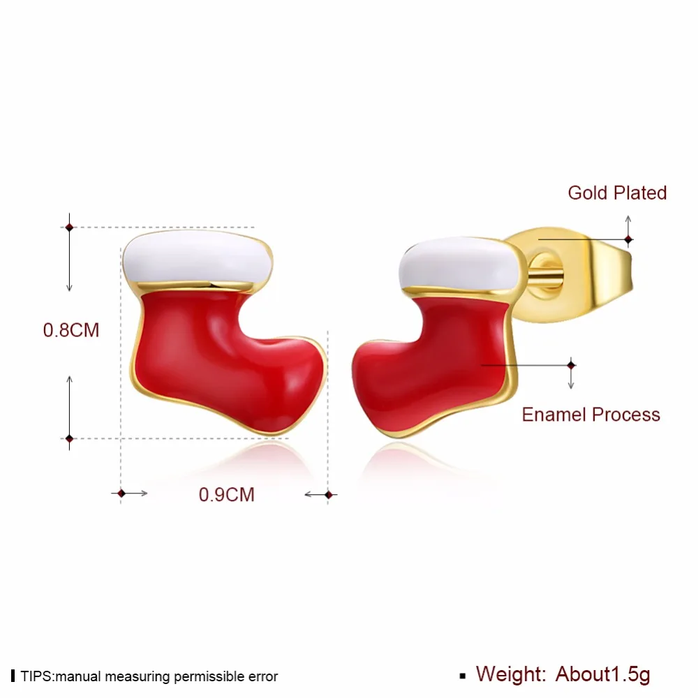 CHUKUI Christmas Red Socks Boots Earrings Gold Color Enamel Stud For Girl Kids Fashion New Year Gifts Jewelry | Украшения и