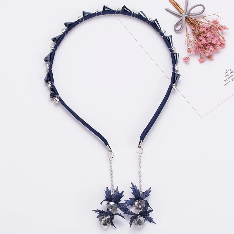 Navy Blue Rhinestone Мода для девочек руководитель группы лентой с Длинные Висячие серьги для девочек головной убор со стразами серьги Дети аксессуары для волос Hairbands - Окраска металла: Navy Blue Rhinestone