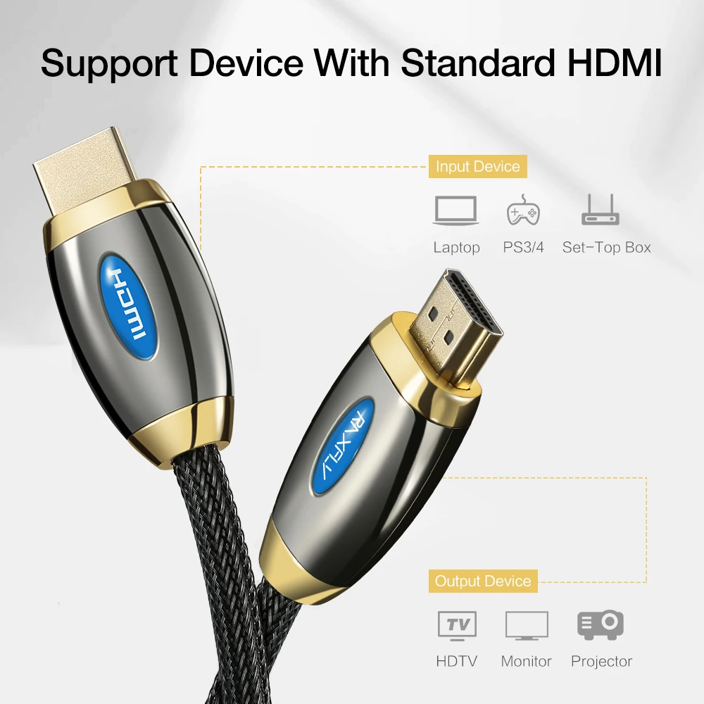 RAXFLY Кабель HDMI 2,0 4K 3D HDMI к HDMI кабель для телевизора lcd ноутбука проектора компьютера прочный 1 м 3M 5 м позолоченные HDMI кабели
