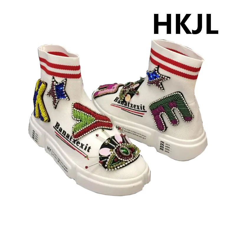HKJL/модные эластичные вязаные носки с высоким верхом на толстой подошве Новинка