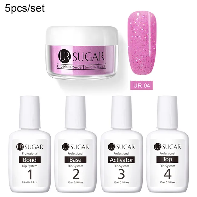 Ur Sugar 5 мл окунания порошки для ногтей наборы голографическая Обнаженная глиттер для ногтей Dip система порошок пыль украшение натуральный сухой без лампы - Цвет: 5pcs set4