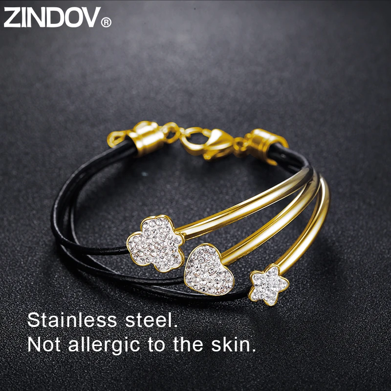 ZINDOV кожаный браслет Женщины Ювелирные изделия из нержавеющей стали Обёрточная