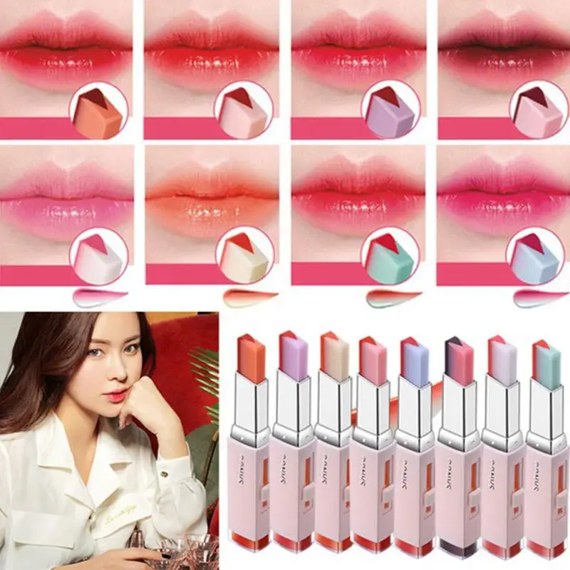 Модная Корейская губная помада с v образным вырезом двухцветная шелковистая