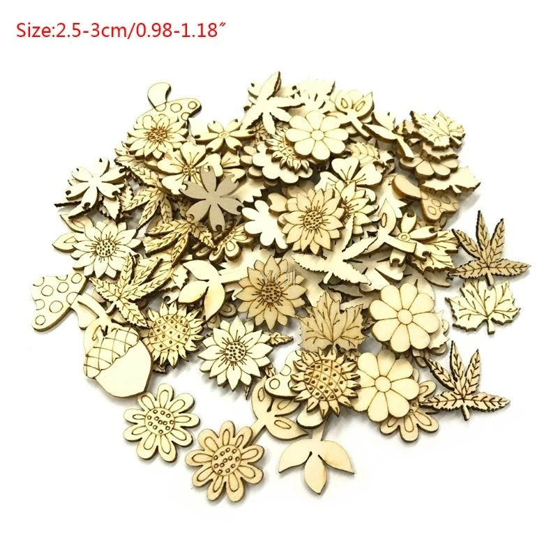 

50pcs New Laser Cut Wood Flowers Leaves Embellishment Wooden Shape Craft Wedding Decor