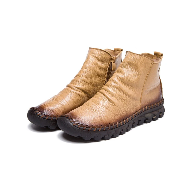 

YAERNI Fashion genuine leather pleated female ankle boots women shoes wedges synthetic waterproof woman's spring/autumn boots