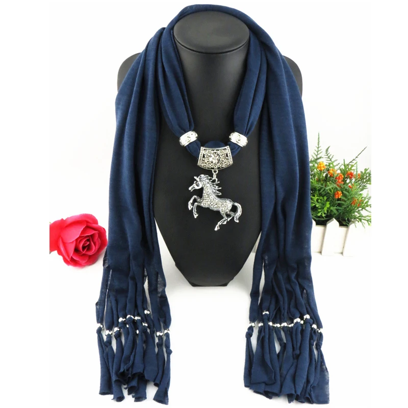 Женский шарф ожерелье из полиэстера с подвеской в виде лошади|pendant jewelry scarves|fashion