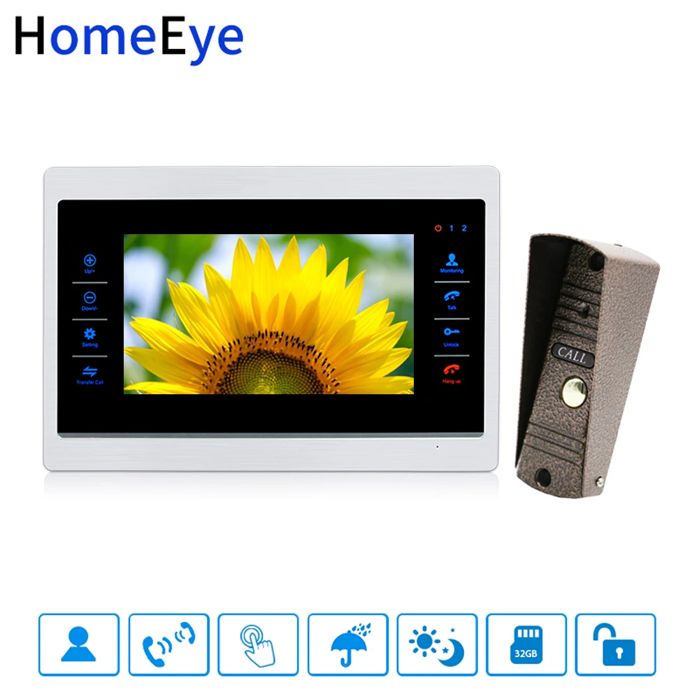 HomeEye 7 дюймов видео дверной звонок видеодомофон Обнаружение движения голосовое