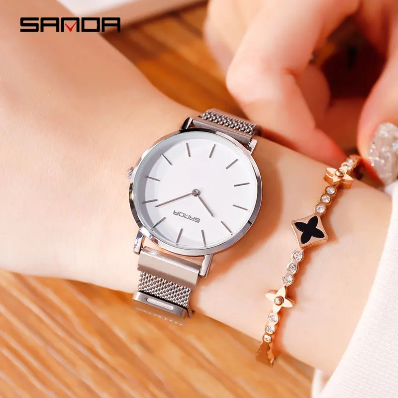 Женские наручные часы Montre Femme брендовые водонепроницаемые с магнитной сеткой