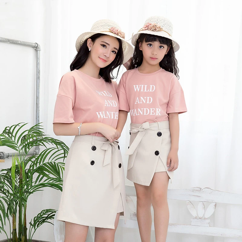 Новинка 2017 летний Семейный комплект для мамы и дочки футболка с коротким рукавом