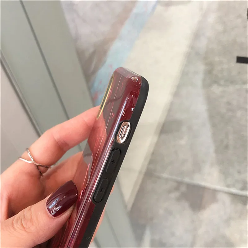 Retro Marble Phone Case For iphone XS Max X XR 6 S 7 8 Plus Wine red Back Cover Glossy Soft Cases |