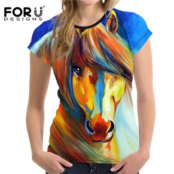 FORUDESIGNS/3D Crazy Horse Женская футболка Летняя Повседневная Женская короткий рукав футболки с животным принтом Женская Удобная футболка - Цвет: H4168BV