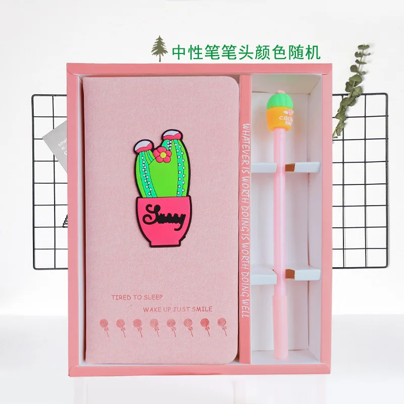 

New Arrival Cute green Cactus Notebook gel pen set with box Weekly Planner School Office Supplies Kawaii Stationery