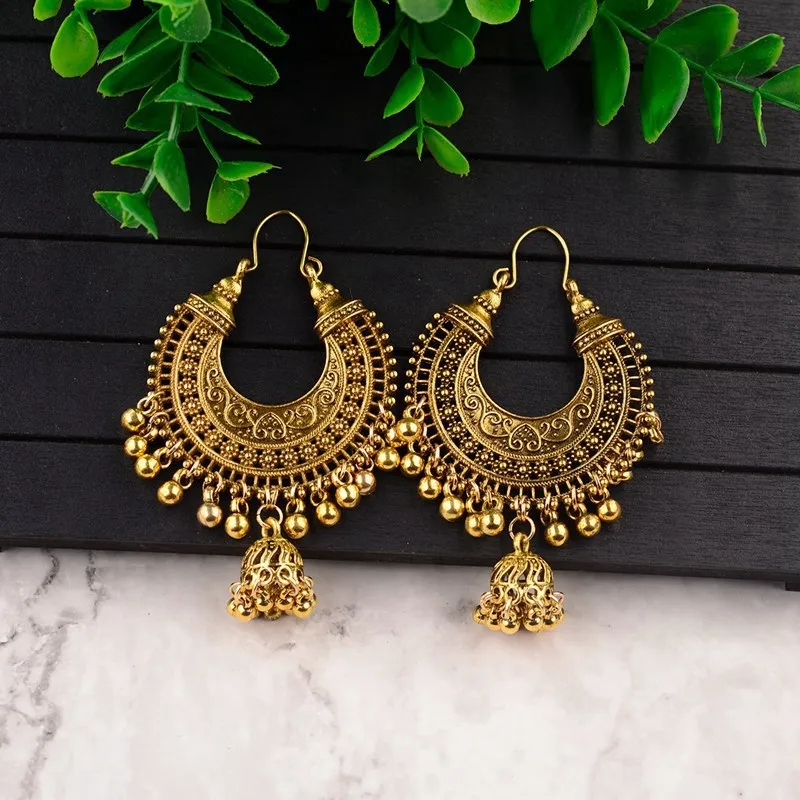 Классические этнические серьги в виде капель воды Jhumka, женские винтажные резные турецкие Серебряные Колокольчики с кисточками, индийские турецкие ювелирные изделия, Женские Ювелирные изделия