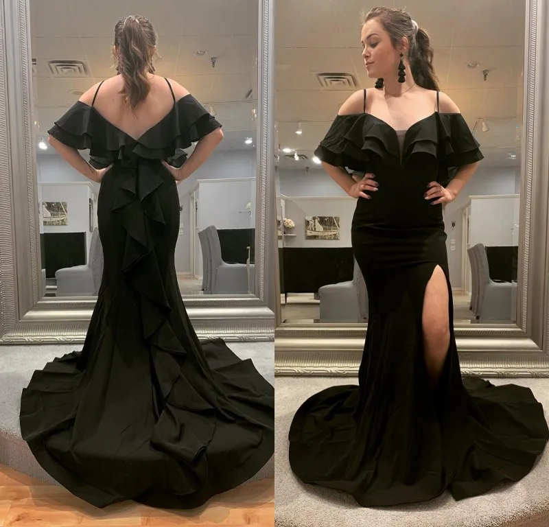 

2019 New Evening Dresses Spaghetti Straps Side Split Plus Size Mermaid Prom Gowns Custom Made Special Occasion Dress