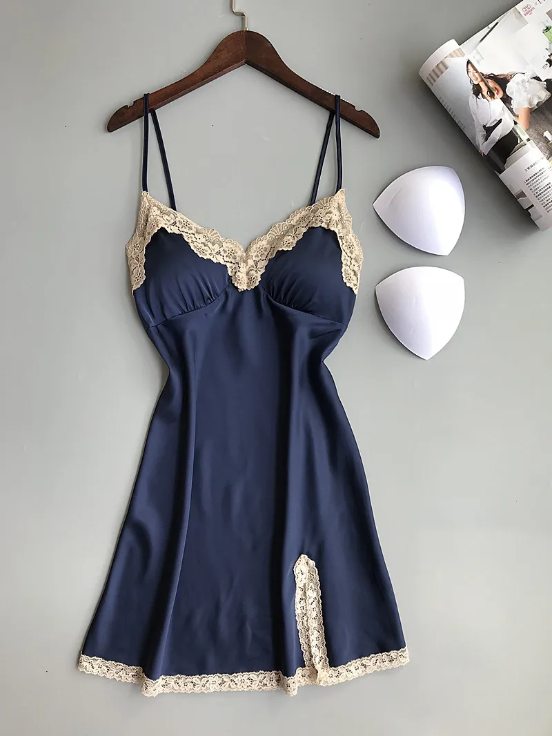 Женское Шелковистое гладкое платье комбинация с кружевом и накладками женское