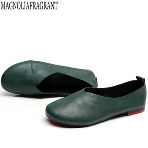 Размера плюс туфли на плоской подошве из натуральной кожи; Женские кожаные лоферы ручной работы; Гибкая Весенняя Повседневная обувь; Женская обувь на плоской подошве; zapatos mujer; k20