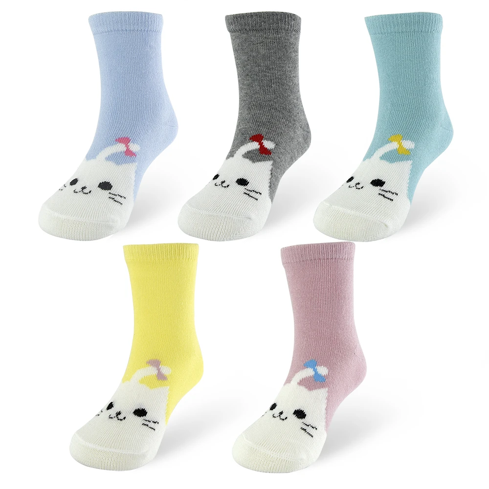 ZukoCert-Calcetines de algod&oacute;n suave para ni&ntilde;os y ni&ntilde;as, medias transpirables con patr&oacute;n de dibujos animados, ropa de 1 a 10 a&ntilde;os, 5 pares-1