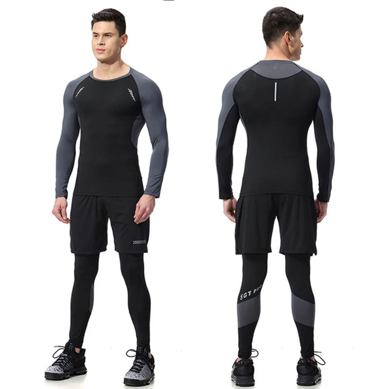 Быстросохнущий мужской спортивный костюм из 3 предметов одежда для спортзала