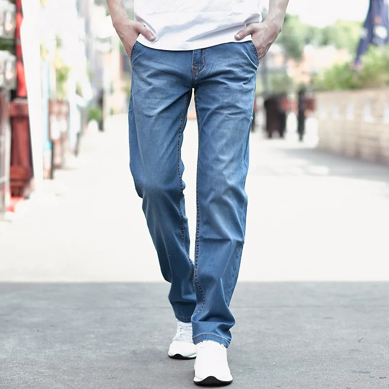 IEMUH Plus Size Man Jeans Denim Casual Middle Waist Loose Long Pants Male Solid Straight For Men Classical 28-48 | Мужская одежда