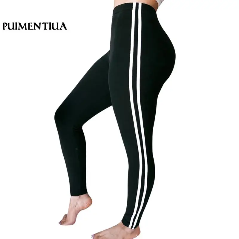 Puimentiua 2019 женские черные полосатые леггинсы с высокой талией тонкие фитнес
