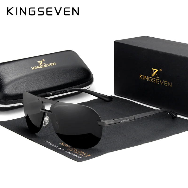 KINGSEVEN, фирменный дизайн, новые поляризованные солнцезащитные очки без оправы, для мужчин и женщин, для вождения, оправа пилот, солнцезащитные очки, мужские очки, UV400, Gafas De Sol - Цвет линз: BLACK GRAY