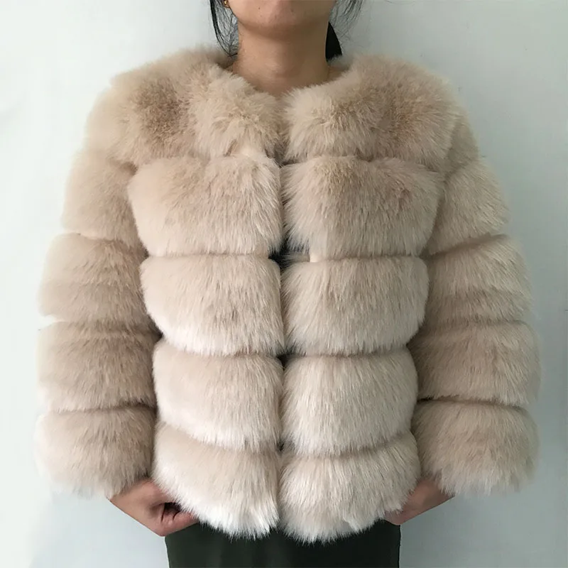 S-3XL Женское пальто из лисьего меха зимнее модное серое пальто из искусственного меха элегантная Толстая Теплая Верхняя одежда куртка из искусственного меха черный розовый PC148 - Цвет: khaki