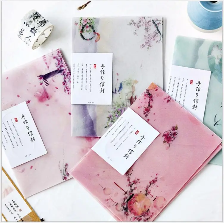

3 Pieces/pack Vintage poetic flower scenery vegetable parchment paper envelope translucent letter message card storage gift