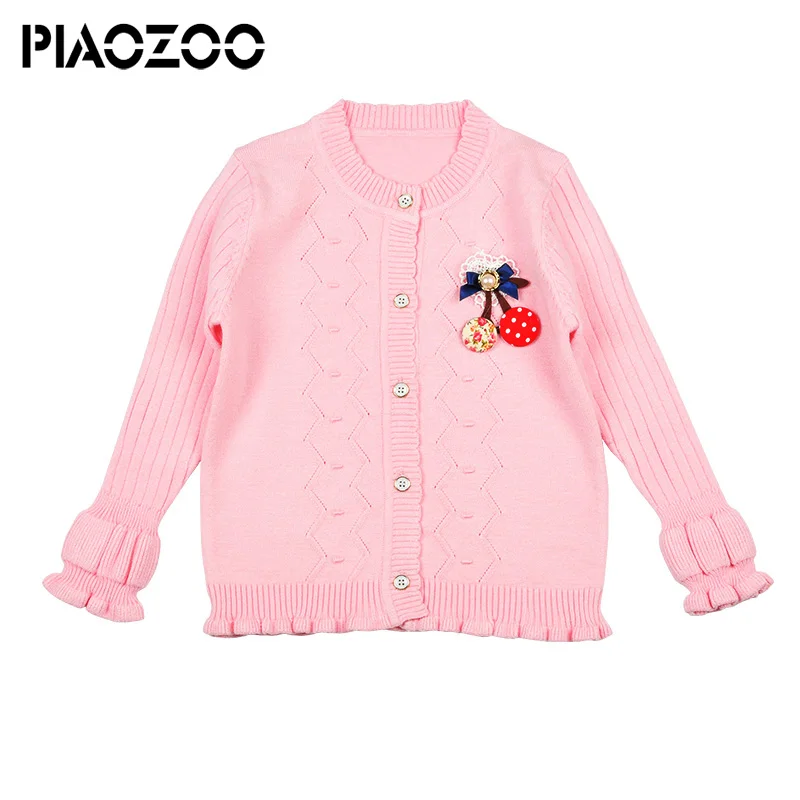 Осень 2018 Свитера для девочек кардиган с оборками одежда однотонные свитера
