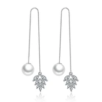 100 925 sterling silver hot sell pearl shiny crystal ladies tassels stud earrings jewelry wholesale christmas gift