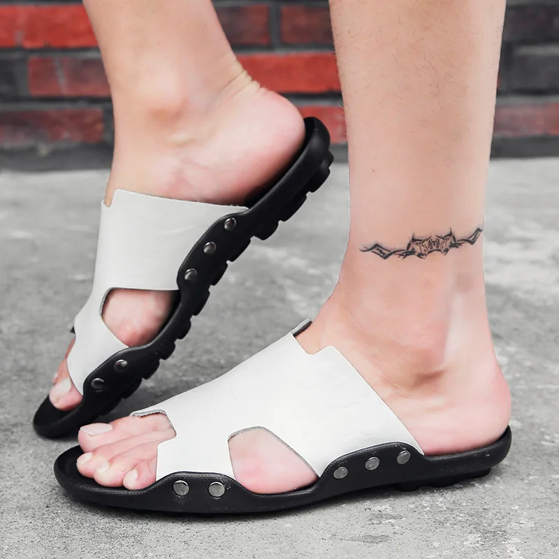 VKERGB/брендовые летние мужские шлепанцы роскошные кожаные из свиной спилок