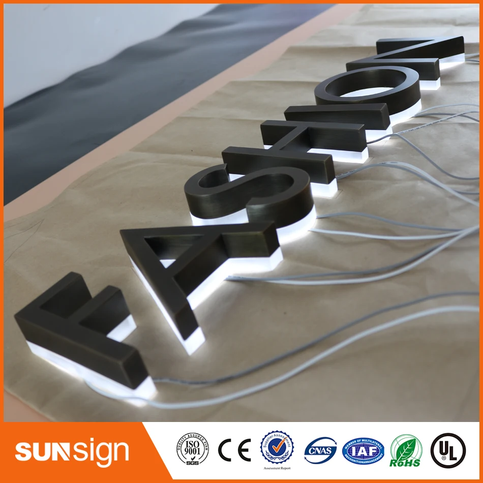 Factory Outlet Outdoor stainless steel LED 3d letter sign logo BACKLIT stainless steel acrylic lighting up 3d led letter sign