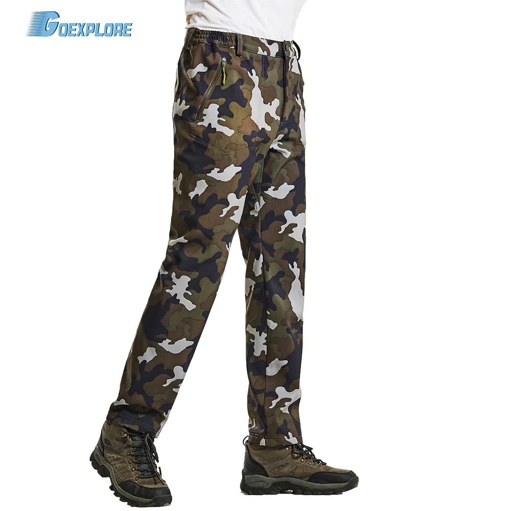 

Goexplore Winter Pants Men Outdoor hiking climbing fishing travel Sports Pants waterproof windproof fleece Soft shell Trousers