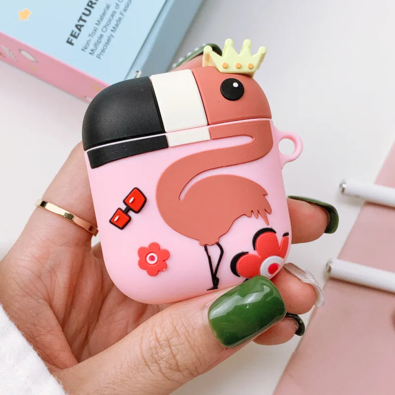 style 3 Милый мультяшный Фламинго 3D силиконовый чехол для наушников для airpods 2 Чехол для Apple беспроводной Bluetooth защитный чехол для наушников - Цвет: style 3