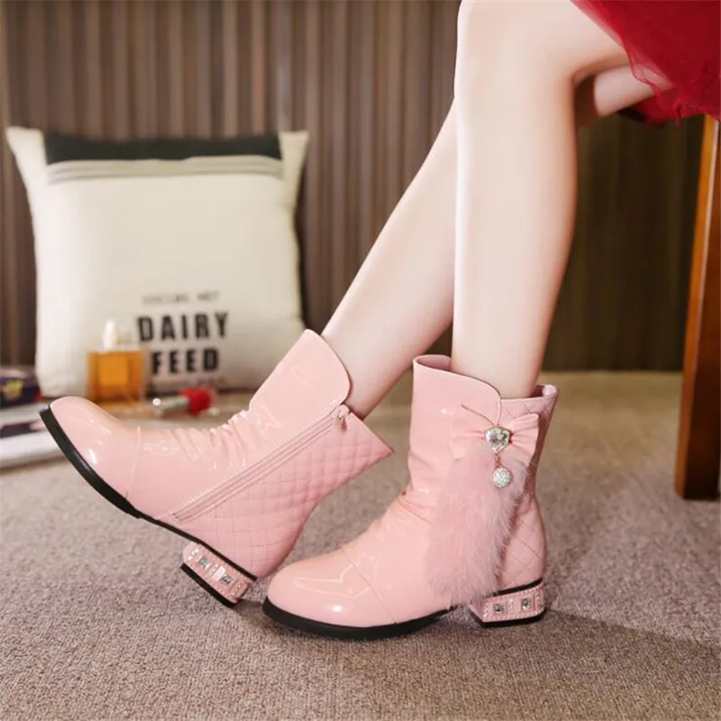 

Winter Children's Shoes Princess Boots Girls Plush Boots Kids Warm Fashion Genuine Leather Boots 3 Colors 26-37