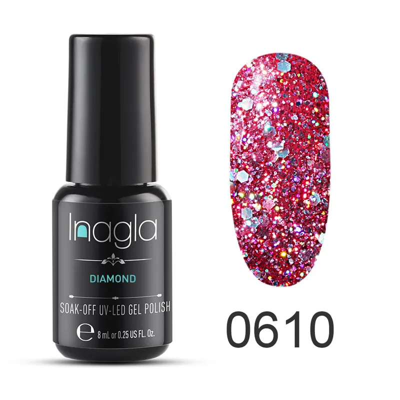 Inagla Professional Diamond Glitter UV Nail Gel Polish Soak Off Sequins Long-lasting Bling Varnish Manicure Art Tools | Красота и