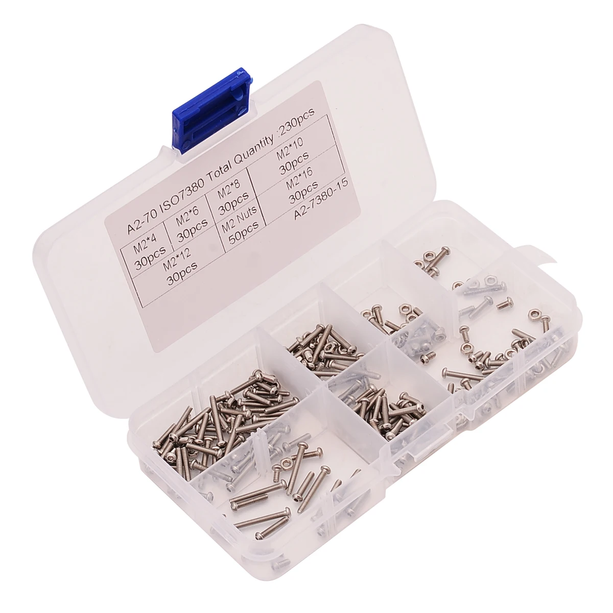 

230Pcs Hex Socket Screws Assortment Kit Stainless Steel M2 Hex Socket Button Head Screw Bolts & Nutswith Box Fastener Hardware