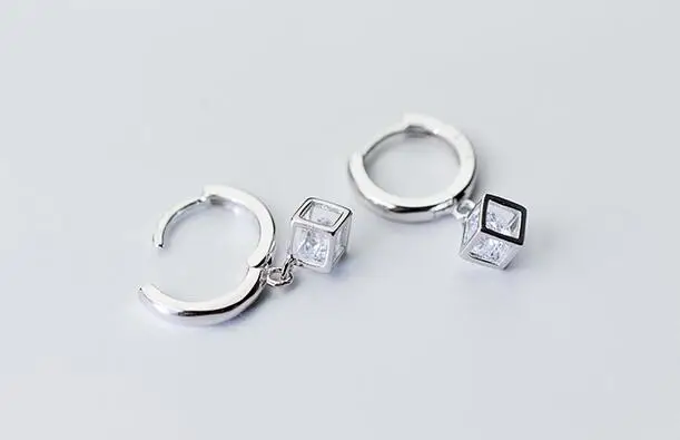 

Crystal into the Square Cube ear Hoop Huggie earrings 100% Real. Sterling Silver 925 Fine Jewelry gtle1743