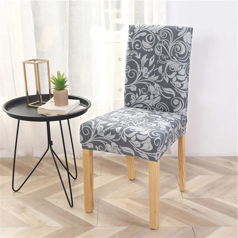 Ash grey Dining Chair Cover Spandex Universal Printed Kitchen Removable Seat Cover for Banquet Restaurant Party Chair Slipcover 1PC - Цвет: Ash grey