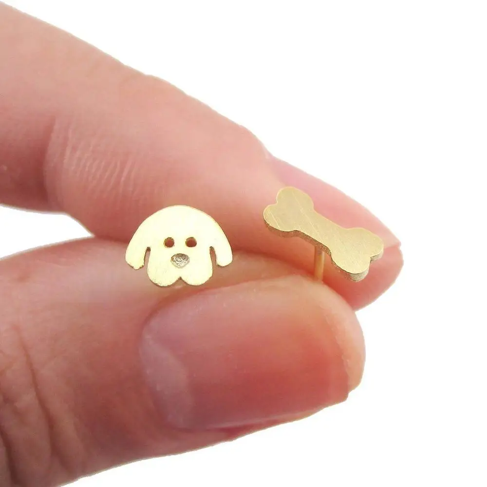 Daisies Cartoon Puppy Dog Face and Bone Shaped Stud Earrings Animal Jewelry for Women Party Birthyday Gift | Украшения и