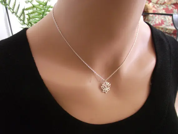 Fashion Plant Lotus pendant charm Necklace Tiny Flower Lotos Pendants Jewelry For Lady Women gift | Украшения и аксессуары