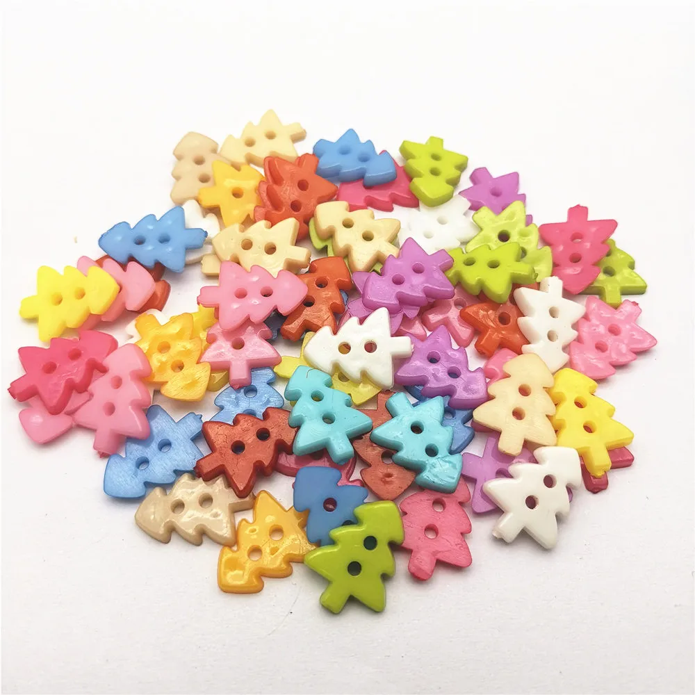 

100pcs Mixed Christmas Tree Buttons Resin 2 Holes Xmas Sewing Button For Scrapbooking Embellishments