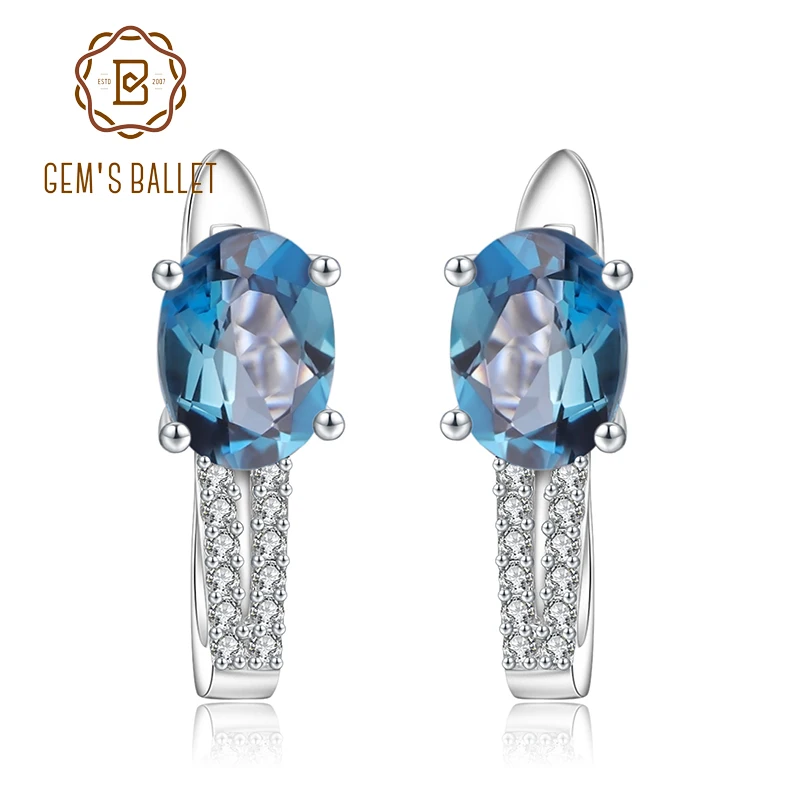 GEM'S BALLET 3.15Ct Natural London Blue Topaz Earrings Trendy Jewelry 925 Sterling Silver Elegant Stud For Women Party | Украшения и
